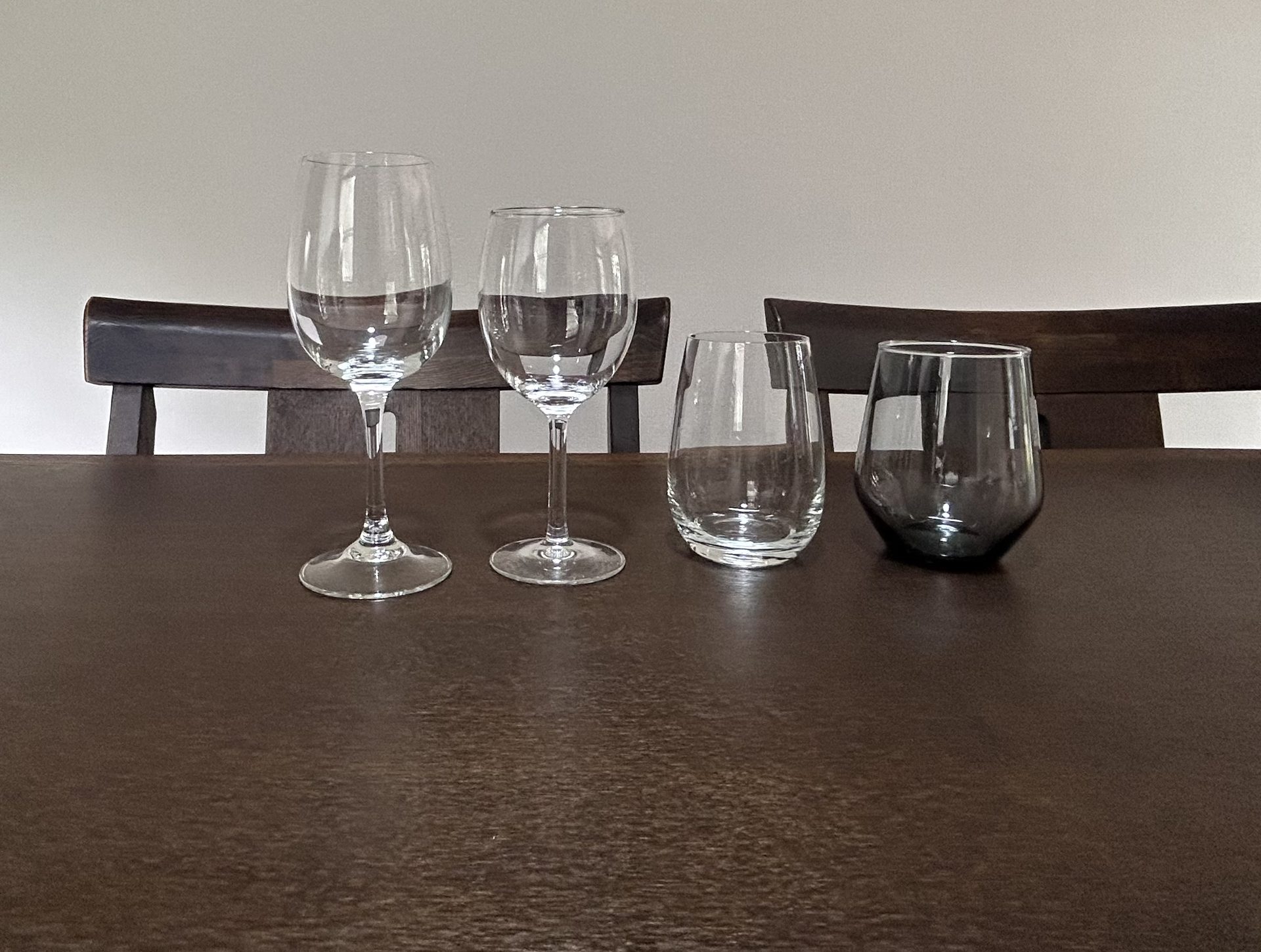 2 wine glass types / 2 glass types ×4 each