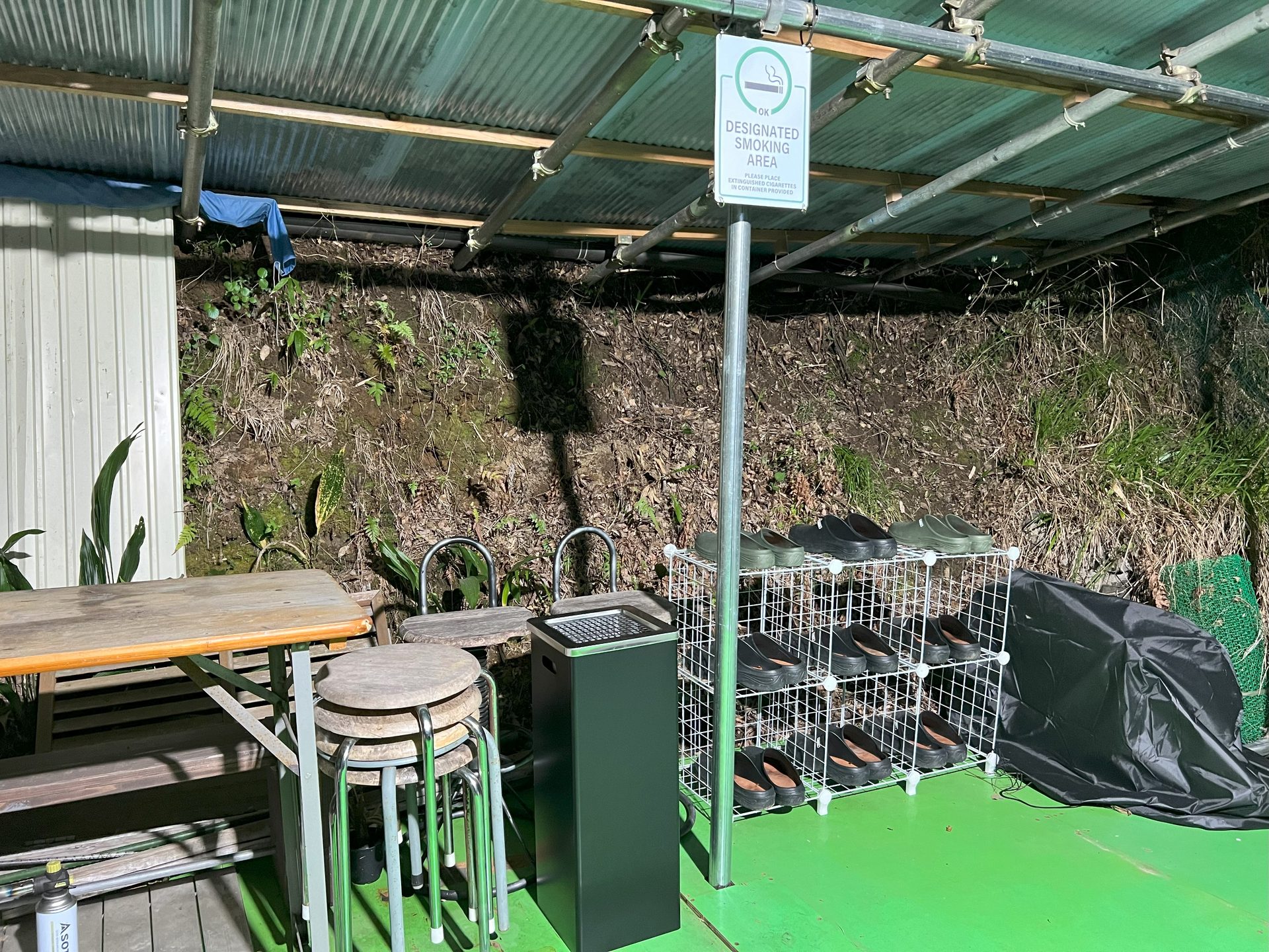 Outdoor smoking area by the side door